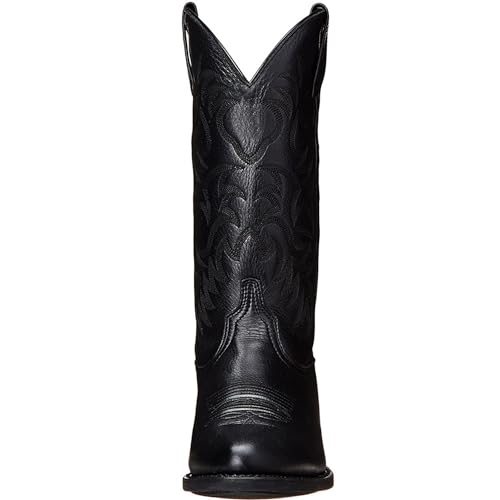 Black Cowboy Western Boots for Men Comfortable Work Boots Classic Embroidered Pull On Mid-Calf Boots3