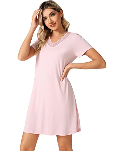 WiWi Viscose from Bamboo Nightgowns for Women Lightweight Casual Nightgown Short Sleeve Sleep Shirt Soft Summer Night S-XXL3