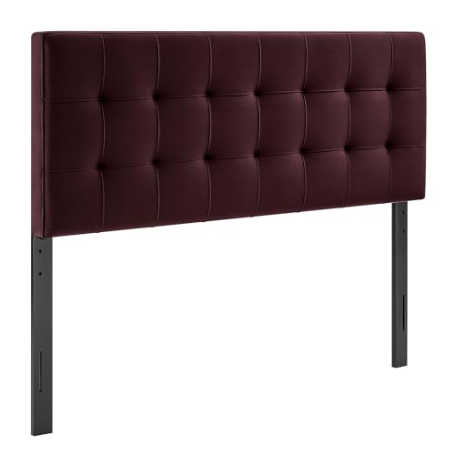 Image of Modway Lily Performance Velvet King Size Headboard with Biscuit Tufting in Mulberry - Stain-Resistant Upholstery with Padded Design and 5 Height-Adjustable Mounts