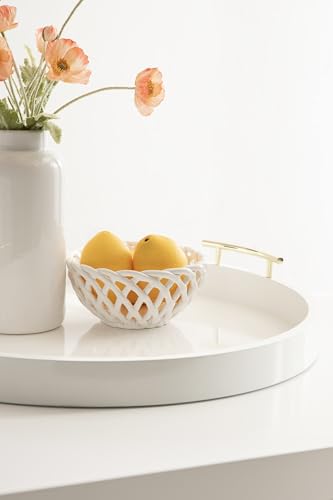 Kate And Laurel Lipton Modern Round Ottoman Tray; 22 Inch Diameter; White and Gold; Decorative Circle Coffee Table Tray for Living Room Decor or Large Serving Tray - Image 5