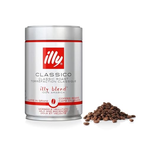 illy Kaffeebohnen Zum Mahlen CLASSICO 100% Arabica mit Noten von Orangenblüten und Jasmin Sanfter Geschmack und Süßer Nachgeschmack 1 Dose mit 250g