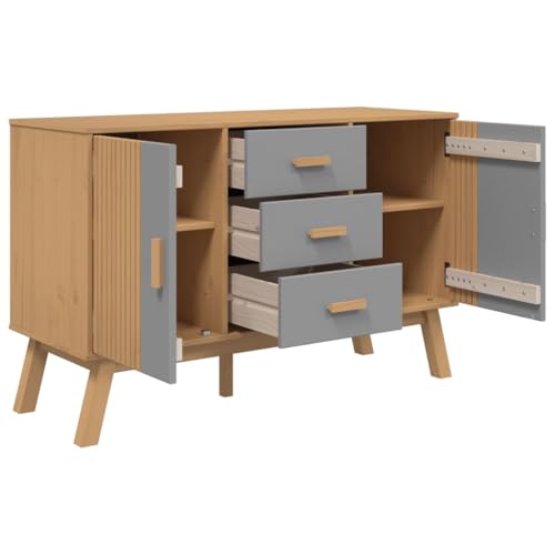 Credenza Buffet Cassettiera Mobile Contenitore Organizer Cucina Soggiorno Soggiorno E Legno Massello Di Pino Grigio 114 X 43 X 73,5 Cm 02_0036174 - 3