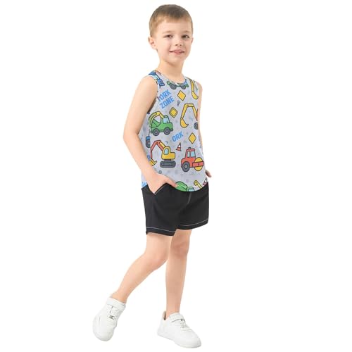 JUNZAN Construction Vehicles Gray Boys Athletic Tank Top Sleeveless Casual Vest Tees Toddler Tees for Fitness Travel Swim 3T4