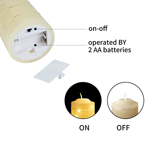 Image of Battery Operated Flameless LED Candles: with Embedded String Lights, 3 Pack Flickering Electric Candle with 10-Key Remote Control for Seasonal Festival Celebration Real Wax(Batteries not Included)