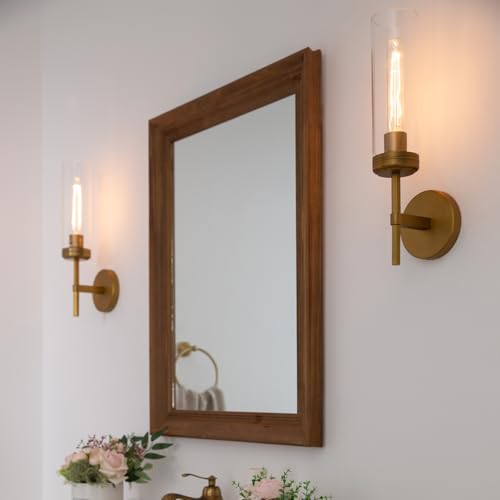 Image of Pathson 1-Light Vintage Wall Sconce Lamp, Hardwired Aluminum Wall Sconce with Tube Cylinder Glass, Mid-Century Wall Vanity Light Fixture Decor for Living Room Bedroom (Brass Gold 1-Pack)