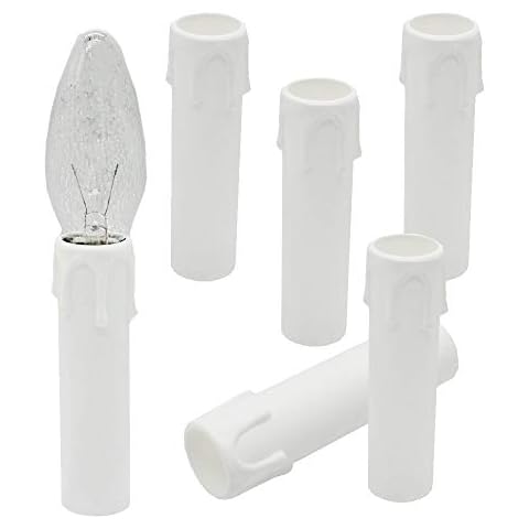 6 Stück E14 Kerzenhülse mit Tropfen Weiß 100mm ø24mm Innen Kunststoff Cover