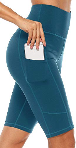 Anwell Radlerhose Damen Kurze Sporthose Handytasche Sport Kurz Leggings Grün L