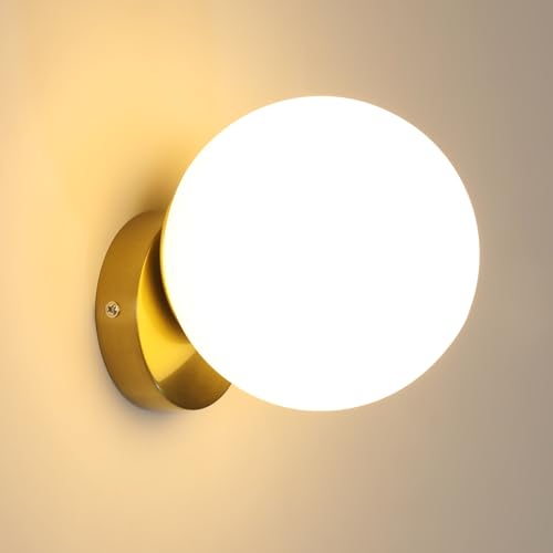 Tealight Wandleuchte Innen Wandlampe Kugel Moderne Wandleuchten mit Glaskugel Lampenschirm Ø15CM Badezimmer Wandbeleuchtung E27 für Schlafzimmer Wohnzimmer Nicht Leuchtmittel Gold