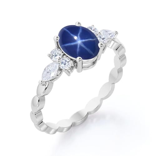 Blue Star Sapphire Engagement Rings for Women Oval Cut Blue Star Sapphire Ring S925 10K 14K 18K Gold Linde Star Sapphire Ring Anniversary Promise Ring4