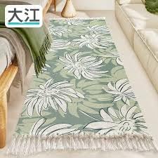 Image of SAGON 2x5 Ft Printed Runner Carpet - Cotton Bedside Rug for Bedroom & Living Room (Saga Green and White)