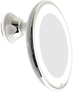 JiBen LED Lighted 10X Magnifying Makeup Mirror with Power Locking Suction Cup, Bright Diffused Light and 360 Degree Rotating Adjustable Arm, Portable Cordless Home and Travel Bathroom Vanity Mirror