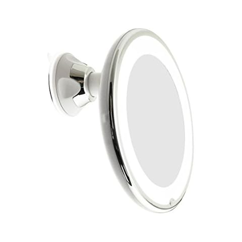 JiBen LED Lighted 10X Magnifying Makeup Mirror with Power Locking Suction Cup, Bright Diffused Light and 360 Degree Rotating Adjustable Arm, Portable Cordless Home and Travel Bathroom Vanity Mirror Cover