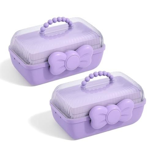 Image of KiZY Girl Kid Hair Accessories Storage Box | Hair Ties-Clips, Bow-Ribbon-Headband, Jewelry Organizer | Portable Case | Available in Multiple Design-Color. (Pack of - 2, Kid Purple)