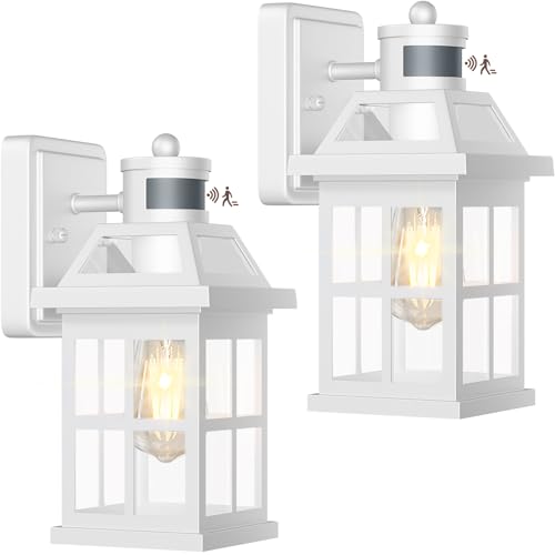 Roravilila White Motion Sensor Outdoor Porch Lights Upgraded, Anti-Rust Aluminum Wall Mounted Light Fixtures Coastal Exterior Lights Wall Lantern Sconces Dusk to Dawn Outdoor Lighting, ETL Certified