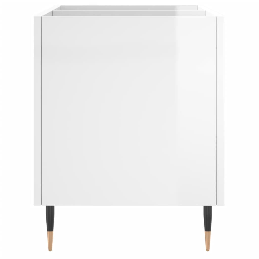 Armadietto per dischi in legno bianco lucido, con gambe in ferro, 74,5 x 38 x 48 cm, spazio per riporre dischi in vinile e CD, in soggiorno, home theater e gaming