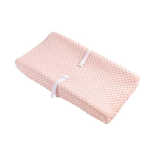 Solid Changing Table Pad Cover Cradle Sheet, Fits 32"/34''X16" Contoured Diaper Changing Pad, Ultra Soft Cozy Minky Dots Plush Changing Table Covers, Breathable Wipeable Removable (Light Pink) #TOP2