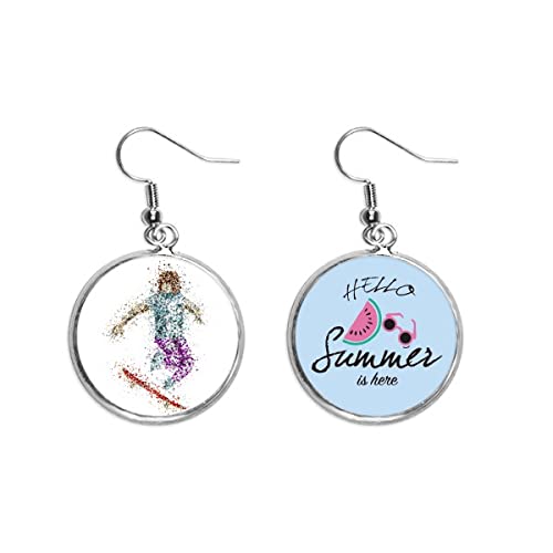 Pendientes de sandía con ilustración original de esquí y diseño animado