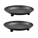 Helilyco Kerzenhalter aus Eisen für Stumpenkerzen, dekorative Metallplatte mit stabilen Beinen, für Hochzeit, Party, Tafelaufsatz, Schwarz und Gold, 10,2 x 2 cm, 2 Stück