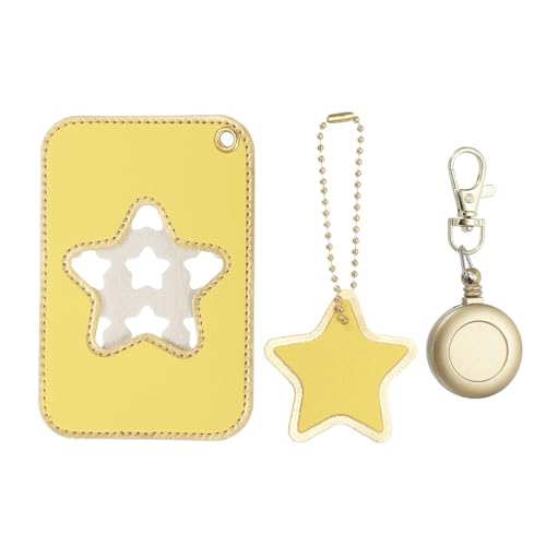 Porte-badge rétractable PATIKIL en cuir jaune contre la perte