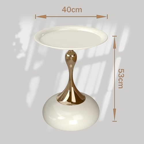 Ginhow Couchtisch Beige Gold, Kleiner Couchtisch Rund Modern, Metall Beistelltisch Rund Gold, Luxus Nachttisch Kaffeetisch für Wohnzimmer Schlafzimmer Balkon, Ø40CM (1 Stück) – Bild 4