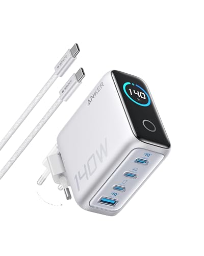 Anker 140W USB C Ladegerät, Laptop Ladegerät, 4-Port Multi-Geräte Schnellladeleistung, Fortschrittliches GaN Netzteil, Touch Control, Kompatibel mit MacBook, iPhone 17/16/15, Samsung, Pixel und mehr