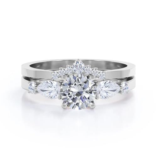 Moissanite Bridal Sets Wedding Rings 1CT Center Round Cut Wedding Ring Sets 10K 14K 18K Gold Platinum Plated Engagement Ring Sets for Her