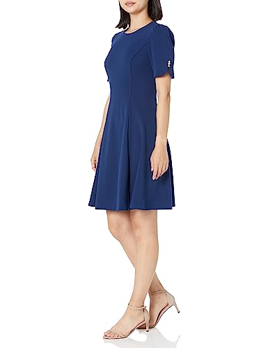 Image of DKNY Women's Button Short Sleeve Fit and Flare Dress