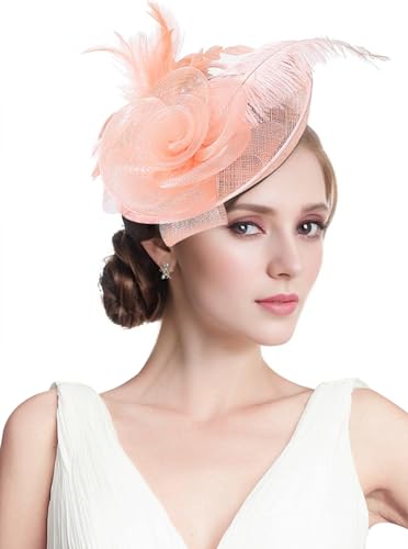 Z&X Sinamay Fascinator Pillbox Hats for Women Feather Flower Church Derby Headband Clip Wedding Tea Party Hat Champagne