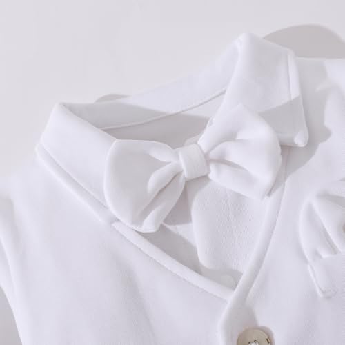 Image of HMD Baby Boy Long Sleeve Gentleman White Shirt Waistcoat Bowtie Tuxedo Onesie Jumpsuit Overall Romper