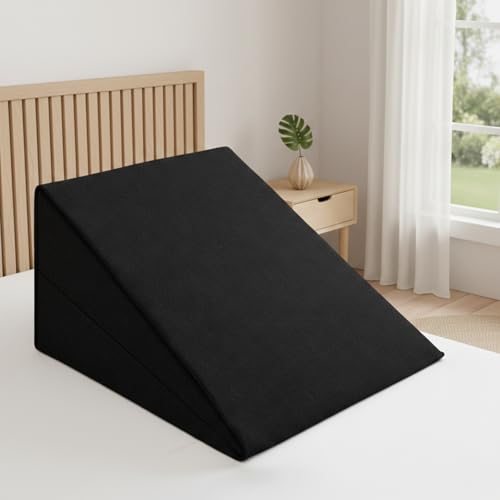 Laam linen Bed Wedge Pillow Cushion 20 x 18 x 11 Back Support with Premium Foam – Helps with Acid Reflux Back and Leg Pain, Snoring & Heartburn - Removable Washable Cover (Black)