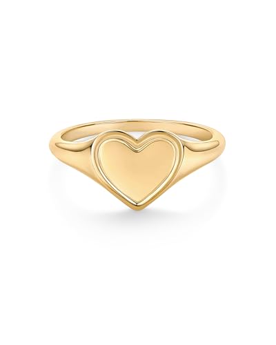 PAVOI 14K Gold Plated Heart Engraved Signet Ring for Women | Love Chunky Statement Stackable Rings