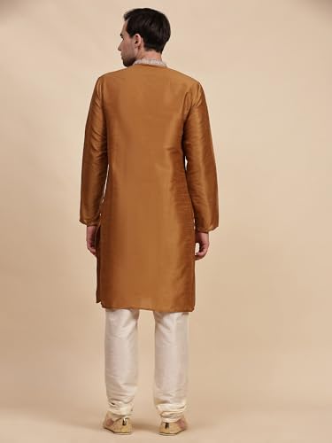 Image of SKAVIJ Men's Art Silk Embroidered Kurta Pajama Set Thread Work Ethnic Motifs Festive Party Dress