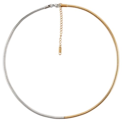 Mixed Metal Necklace | Waterproof 18k Real Gold Plated Snake Chain | Non Tarnish | PVD coated | Gold and Silver Jewelry | Two Tone Necklace