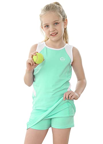 Willit Girls Tennis Golf Dress Outfit Kids Tennis Skirt And Tank Set Cotton Golf Clothes With Shorts Light Green L #TOP1