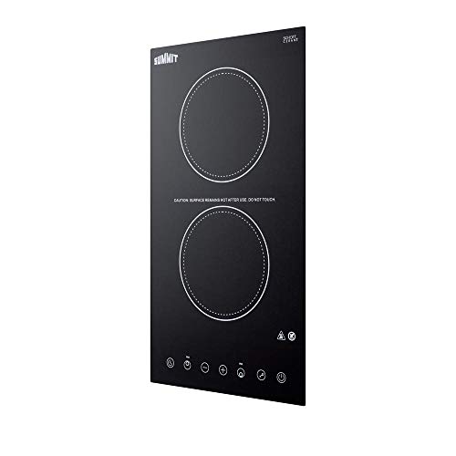 Summit Appliance Cr2B15T1B 12" Wide 115V 2-Burner Radiant Cooktop In Black Ceramic Schott Glass Surface With Digital Touch Controls, 9 Power Levels, Designed For Built-In Installation #TOP4