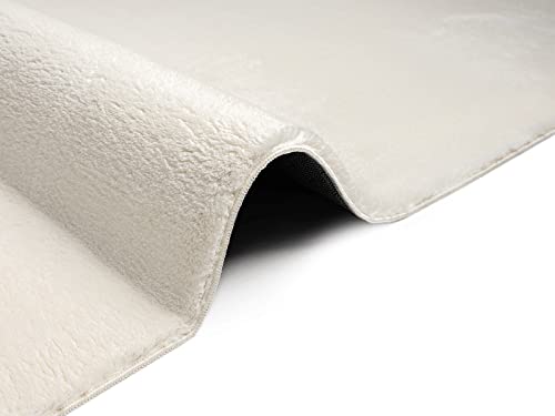 Mia´s Teppiche Taos – kuscheliger Kurzflor Teppich in Felloptik, super Soft & waschbar bis 30°C, mit Anti-Rutsch-Unterseite, Wohnzimmer & Schlafzimmer, Made in Turkey, Creme, 120 x 120 cm Rund
