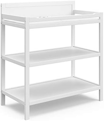 Storkcraft Alpine Changing Table (White) – GREENGUARD Gold Certified Nursery Changing Table, Includes Water-Resistant Changing Pad, 2 Shelves for Nursery Storage and Organizing