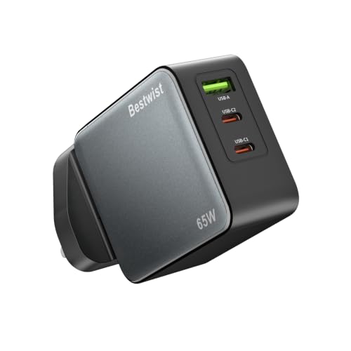 Image of Bestwist 65W USB-C Charger, 3-Port Fast Wall Charger with 2 USB-C & 1 USB-A (PD3.0/PPS/QC4+), Multi-Port USB Plug for iPhone 16/15/14, Samsung S24/S23/S22, MacBook, iPad, Dell XPS, HP - Black