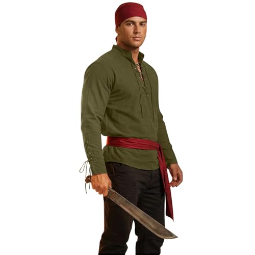 ZDSUHYIW Camisa medieval de manga larga para hombre, camisa de lino, disfraz de Viking, algodón y lino, camisa con cordones, estilo gótico, medieval, camisa renacentista, estilo victoriano, steampunk