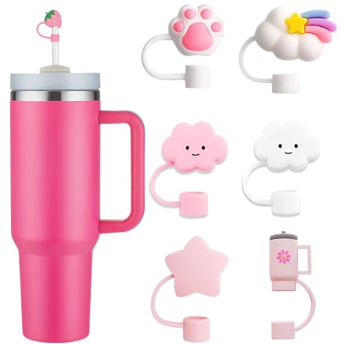 Image of 7Pc Straw Cover for Stanley Cup, Silicone Straw Topper for Stanley Cup 30&40oz with Tumblers, 10mm 0.4in Lid Accessories (Reusable)