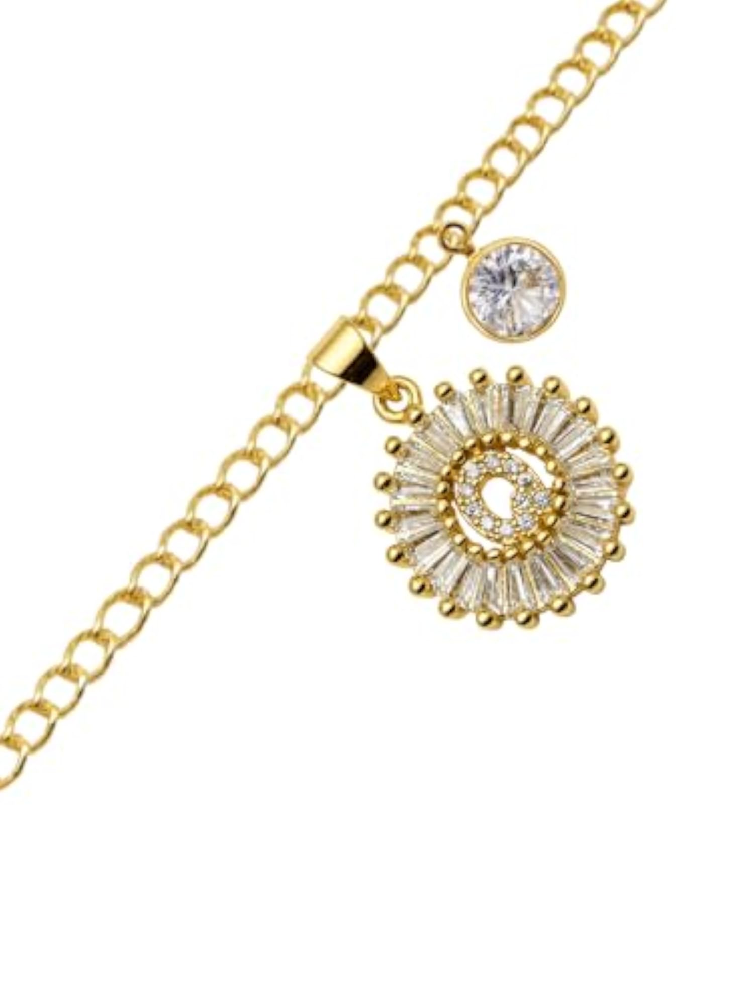 Q Alphabet Crystal Charm Gold-Plated Rakhi Bracelet