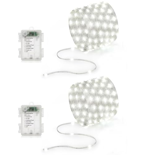 Battery Operated String Lights (2 PACK), 16.5ft 50 LED Twinkle Fairy String Lights Battery Powered with Auto Timer for Indoor Outdoor Christmas Trees Wreath Decoration Party Bedroom Garden- Cool White