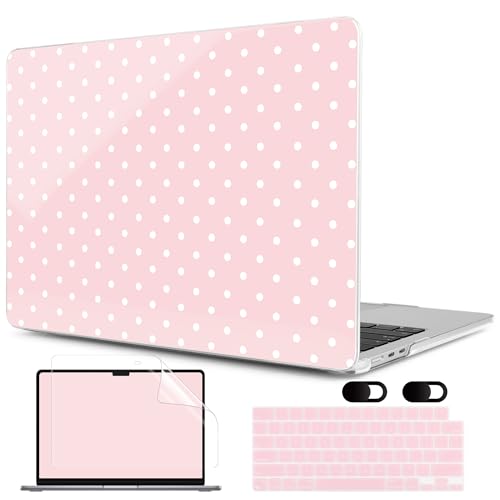 Image of MEEgoodo Case for M5 /M4 /M3 /M2 MacBook Air 13 inch 2026 2025 2024 2022, Fit Model A3449 /A3240 /A3113 /A2681, Case Compatible with MacBook Air 13.6-inch, Pink & Polka Dots
