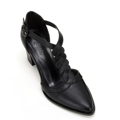 Image of Coutgo Womens Block Chunky Heels T Strap Pointed Toe Work Dress Shoes
