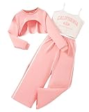 YOURUIKEY Girls 3 Piece Outfits Long Sleeve Crop Shirts & Cami Tops & Sweatpants Sets Fall Clothes Size 12