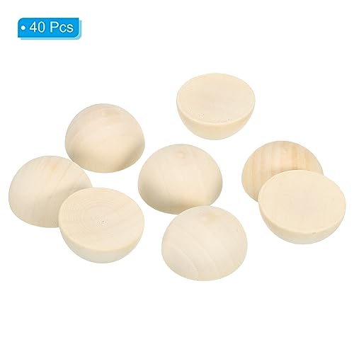PATIKIL 35mm Half Wood Beads, 40 Pack Unfinished Natural Wooden Beads Round Split Wood Balls for Craft Art Ornaments Painting Brown - Image 3