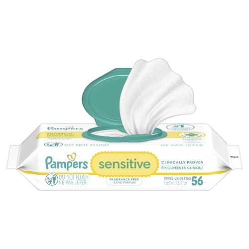Pampers Sensitive Baby Wipes, Water Based, Hypoallergenic and Unscented, 1 Flip-Top (56 Wipes Total)