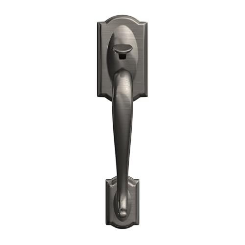 Image of SCHLAGE FE285 CAM 620 Acc RH Camelot Trim Lower Half Front Entry Handleset with Accent Right Hand Lever, Antique Pewter