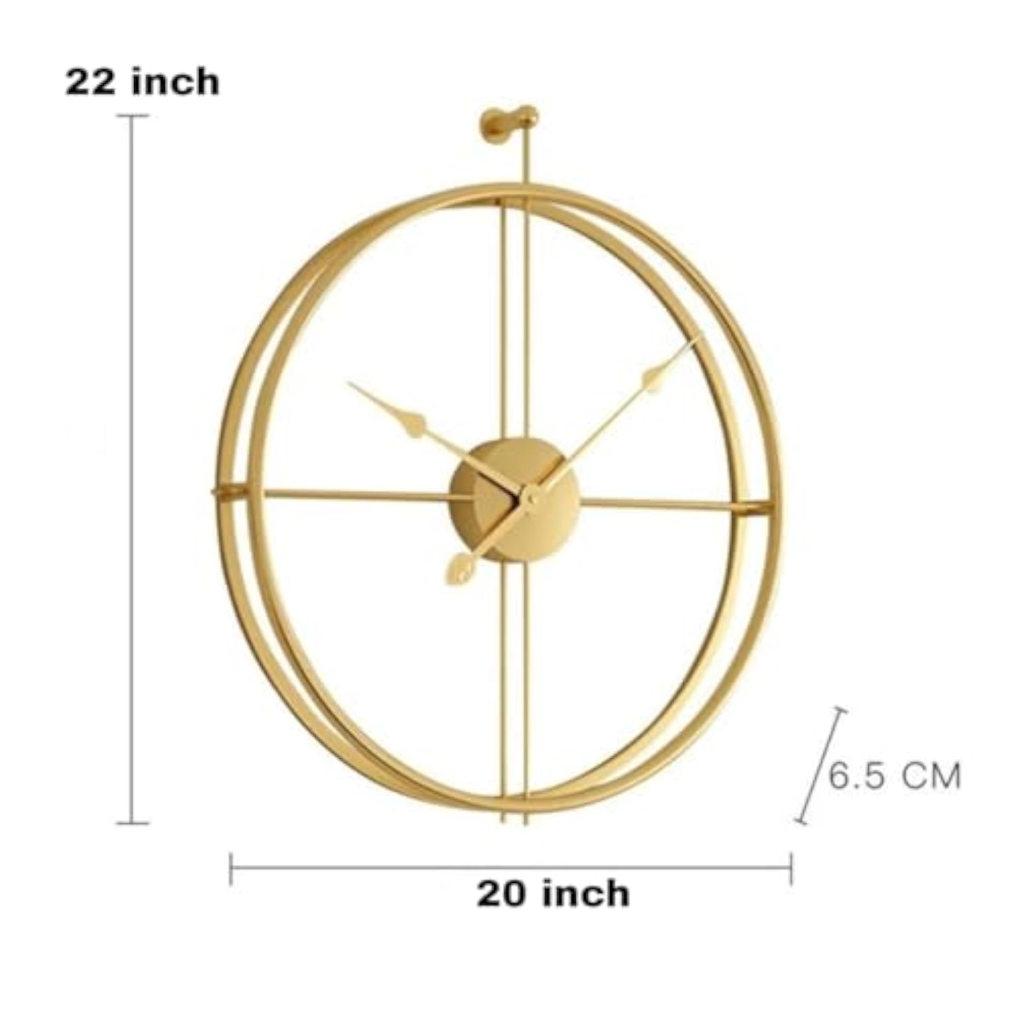 Large Round Metal Wall Clock, Gold, 20 Inch