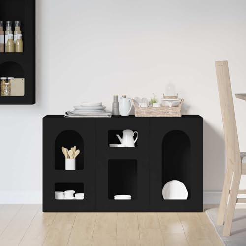 Aparador negro 100 x 35 x 59 cm con cómoda de madera moderna 5